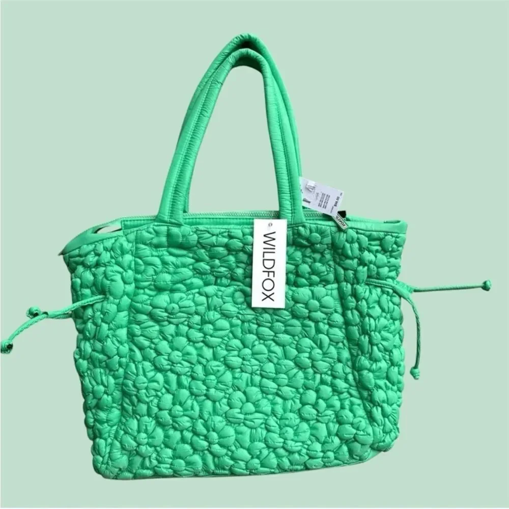 Wildfox Green Quilted Tote Bag with Drawstring Details